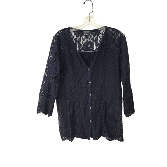 Lucky Brand Tops - Lucky Brand Black Lace Button Front Blouse Size Medium